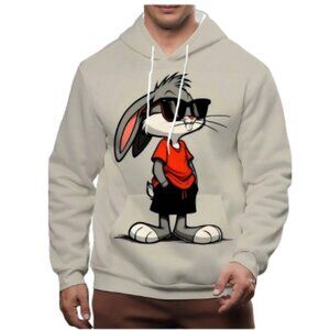 Cartoon Character Hoodie in Beige Long Sleeve Hooded Bunny SHEIN
